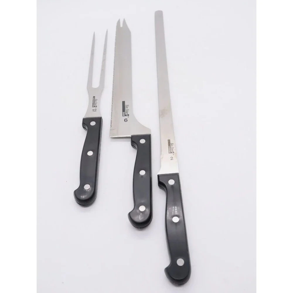 4 Ronco Six Star Carving Knives - 2 Carving 6 Saw 12 Carving Fork SS Full Tang